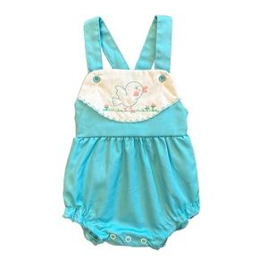 ⭐️Buster Brown vintage blue bubble romper with embroidered duck size 6-9 months